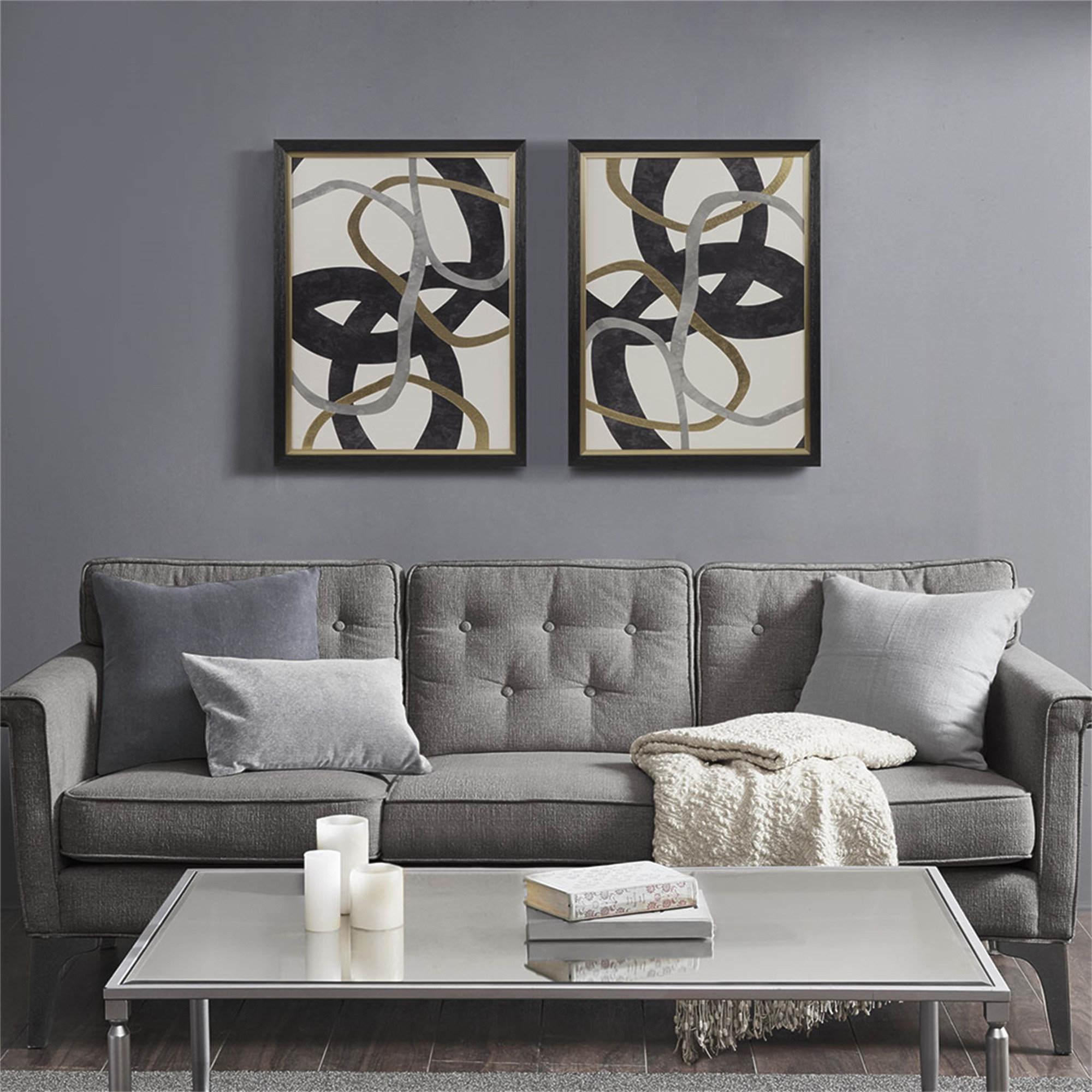 HLILish Gold Foil Abstract 2-Piece Framed Canvas Wall Art Set | Wayfair