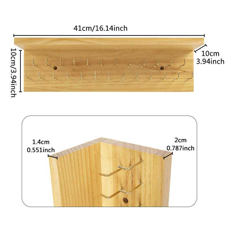 Présentoir mural en bois pour médailles et trophées, avec 25 crochets. Étagère décorative et support pour récompenses.