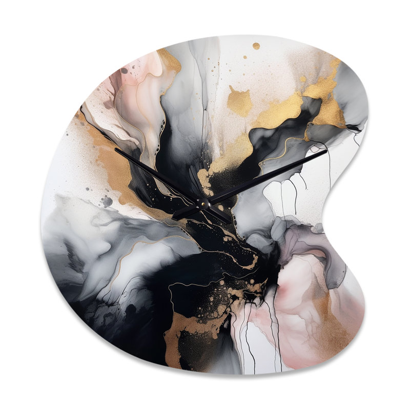 Horloge murale en marbre rose texturé Splash Marble II - forme unique en métal, horloge asymétrique, Grand