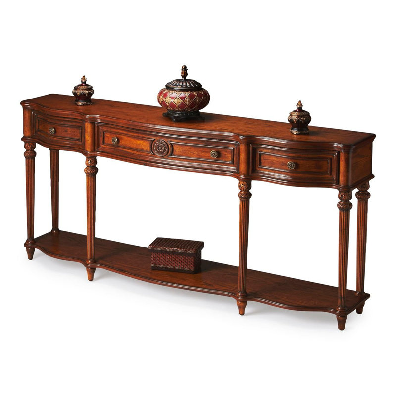 Console traditionnelle à 3 tiroirs avec tablette inférieure en bois Balsam, Chêne rétro