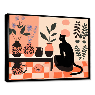 «Black Cat In Boho Interior Retro Illustration II - Panther Animal», reproduction d'art murale