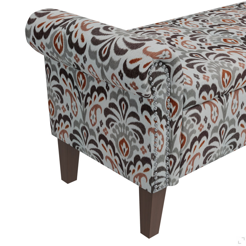 Repose-pieds de rangement avec accoudoirs roulés Traditional, Grey Floral