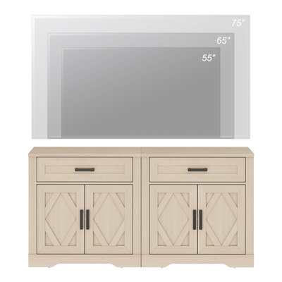 Grande armoire de rangement de style campagnard moderne de 63 po avec portes de grange et tiroirs Glenford, finition écorce d'arbre résistante aux égratignures