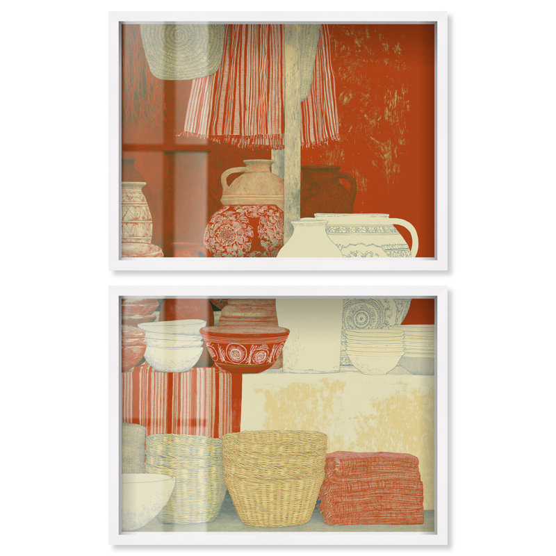 «Timeless Market I Shadowbox» par Art Remedy, ensemble de 2, 68" H x 45" W, Cadre blanc