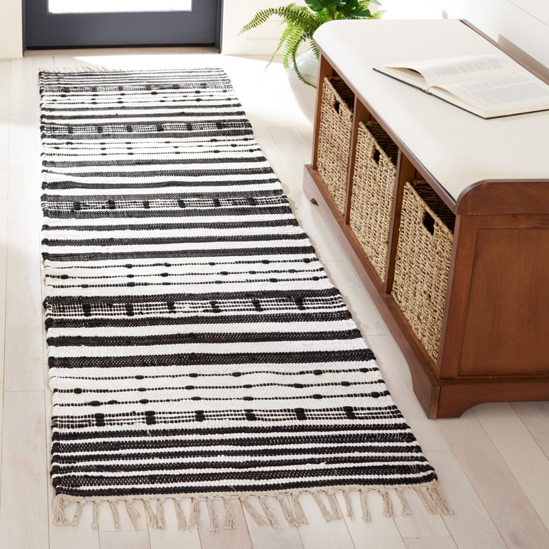 Martigues Striped Kilim Flat Weave Cotton Striped Rug, Runner 2'3" x 9'