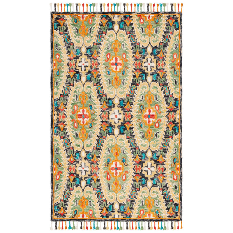 Ferrera Jahiem Hand-Knotted Wool Charcoal Area Rug, Rectangle 5' x 8'