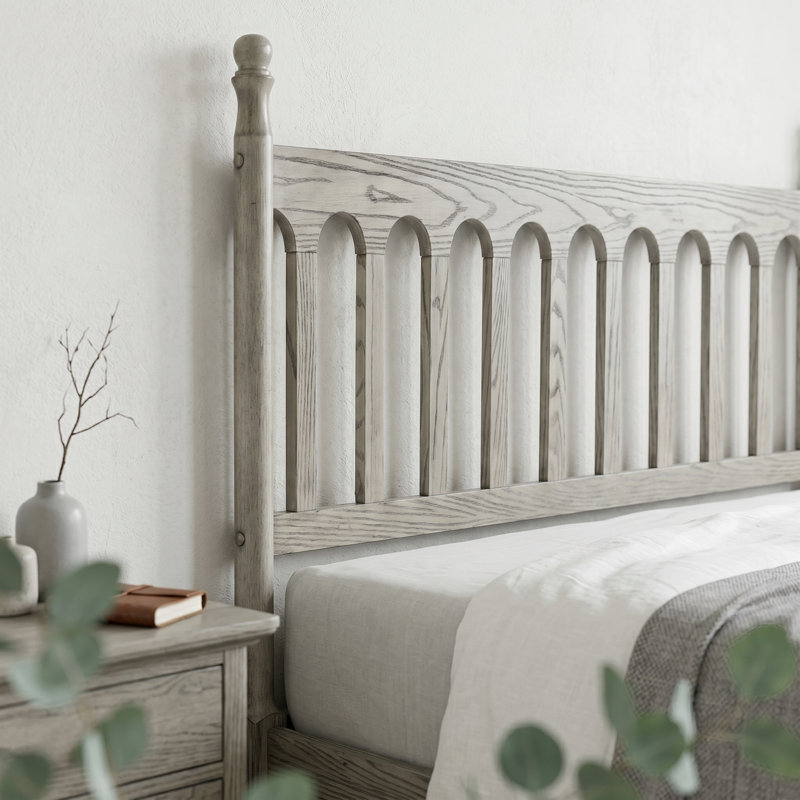 Wichita Queen Size Bed Frame with Headboard & Footboard, Solid Wood Platform Bed, 12 Strong Slatted with Metal Legs, Slip-Free & Noise-Less, Weathered Gray Oak Finish