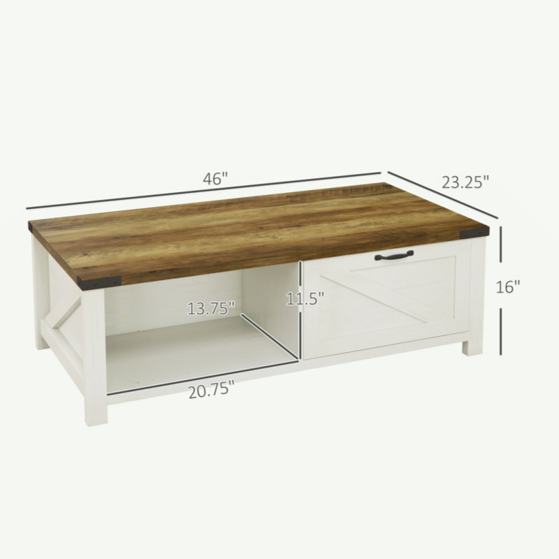 Farmhouse Coffee Table With Storage And Drawer, Rustic Coffee Table For Living Room, Open Shelf, White