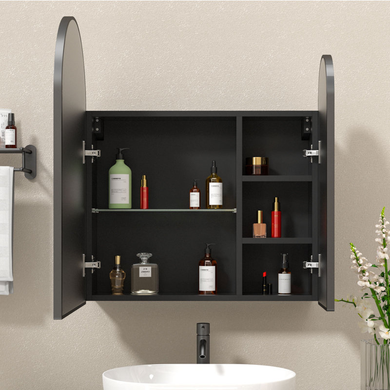 Adau 610mm W 700mm H Frameless Medicine Cabinet Mirror 5 Fixed, Black