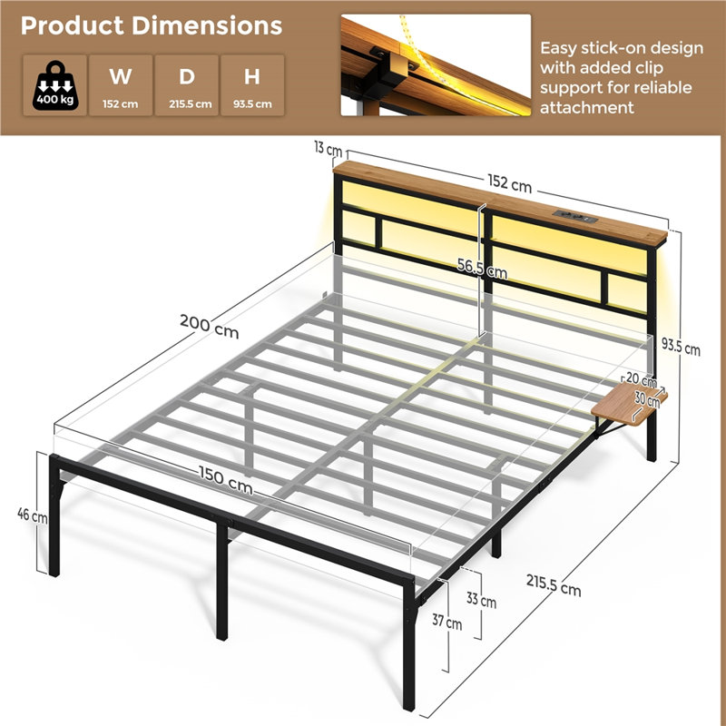 Metal Bed, Black, Kingsize (5')