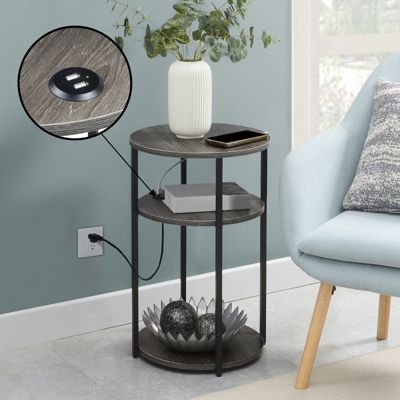 Ramos End Table with Built-in USB, Weathered Gray