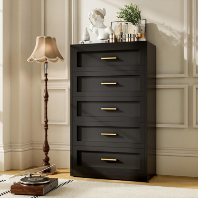 Black chest of five drawers
