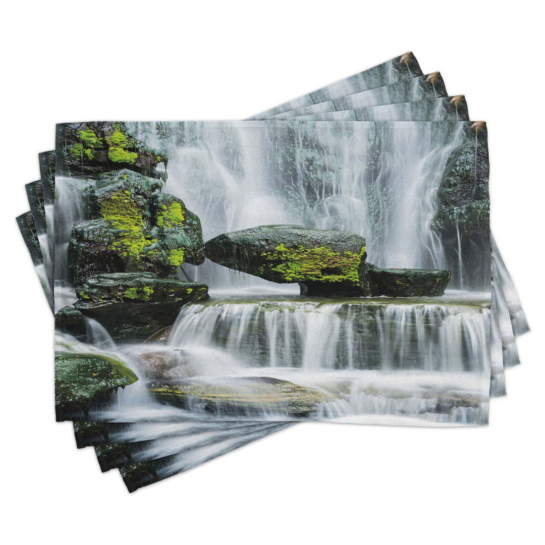 Platzdeckchen 4er-Set, Wasserfall mit Felsen, grÃ¼n-schwarz-weiÃŸ