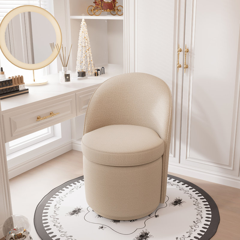 Upholstered Swivel Accent Vanity Stool, Tan Boucle