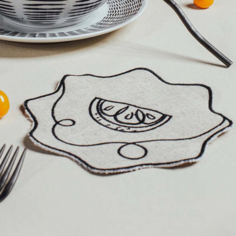 Line Drawing Embroidered Linen Coasters