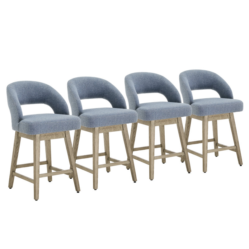 Ensemble de 2 tabourets de comptoir pivotants rembourrés avec cadre en bois massif Neta (ensemble de 2 inclus), Bleu