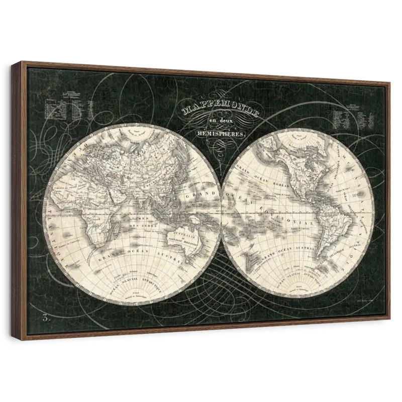 Monde français Licata noir et blanc, Cadre flottant noyer, 43 po x 29 po