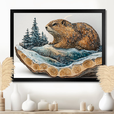 Forest Marmot In Winter Landscape I - Groundhog Wall Art for Living Room