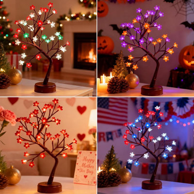 RGB Cherry Blossom Tree Light with Remote, 36 LED Artificial Bonsai Tree Lamp with 28 Colors, Lighted Flower Branches for Tabletop & Home Décor