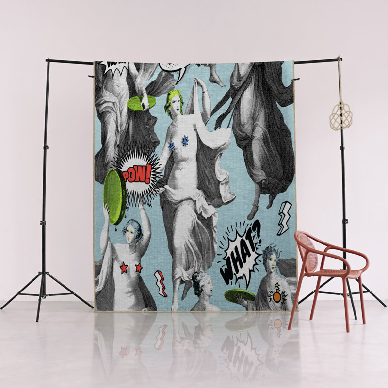 Tapis décoratif bleu à motif de buste, Rectangle 3 pi 3 po x 6 pi 6 po