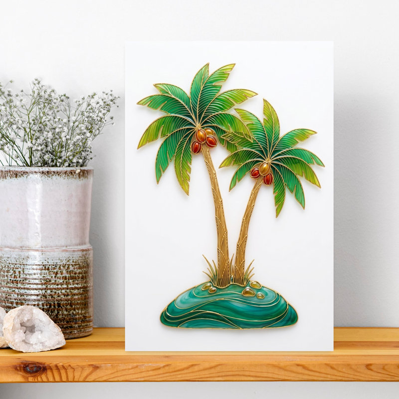 «Tropical Island Palms Serene Tranquil Abstract Palm Tree Beach Nature», reproduction d'art, 18" H x 12" W
