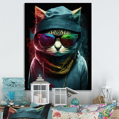 Art mural sur toile, "Bohemian Cat With Sun lunettes IV"