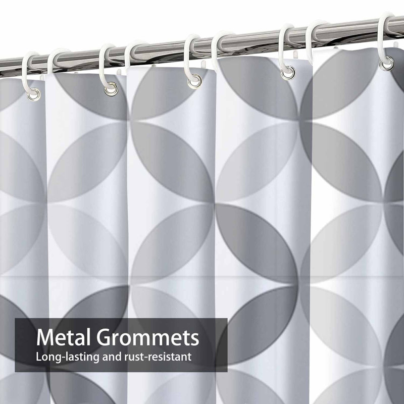 Rideau de douche à motif de cercles gris avec 12 crochets, L 72 po x l 72 po