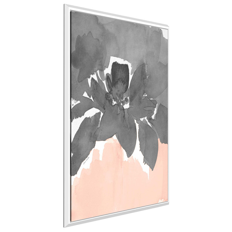 «Gray Modern Fleur I», reproduction d'art sur toile encadrée, H 63,5 po x l 39,5 po x P 2 po, Cadre flottant blanc