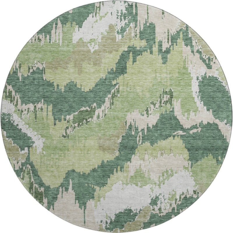 Premium Machine Washable Prisco Green Rug, Round 8'