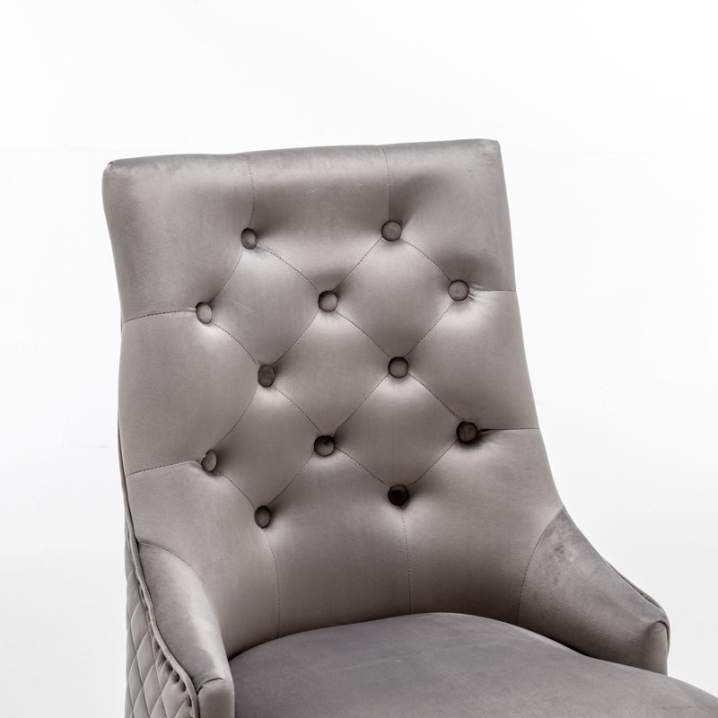 Bechtel 48cm H Tufted Velvet Upholstered Side Chair in Dark Grey, Light Grey