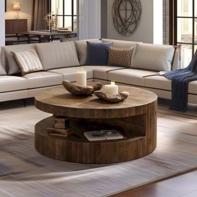 Vintage American Solid Wood Round Coffee Table