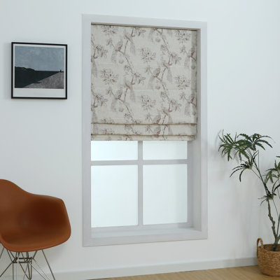 Peacock Print Cordless 100% Blackout Roman Shade Linen Blend