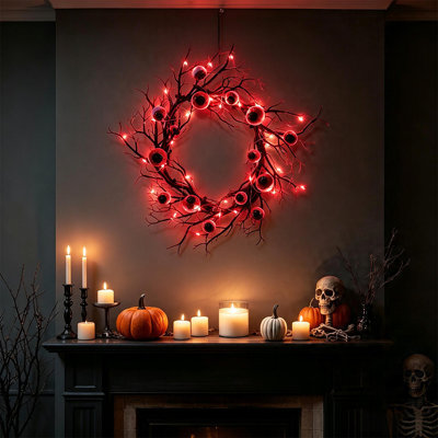 17,7 pouces spooky globe oculaire couronne d'Halloween scintillant noir branche branche couronne artificielle effrayant œil pour porte d'entrée décorations d'Halloween intérieur extérieur