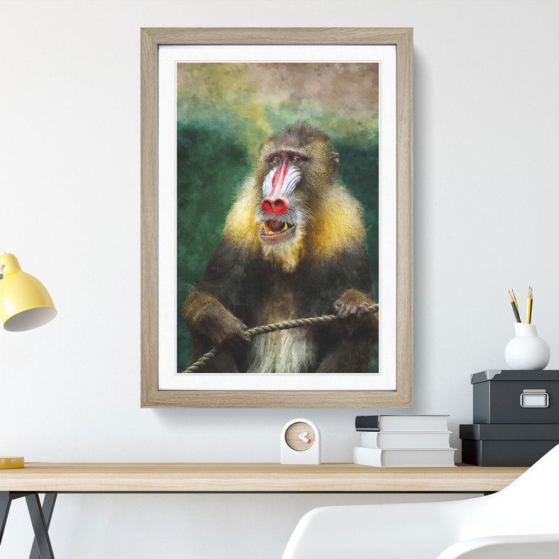 Mandrill Baboon Monkey - Picture Frame Painting, 48cm H x 36cm W x 2cm D, Oak Framed