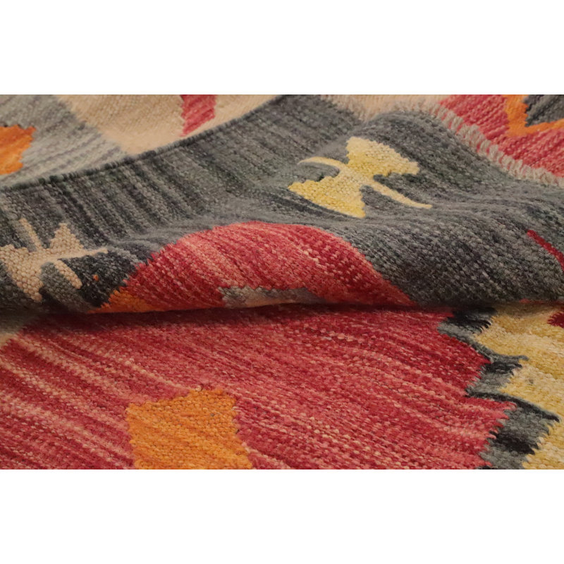 Tapis géométrique à tissage plat kilim 5 x 8