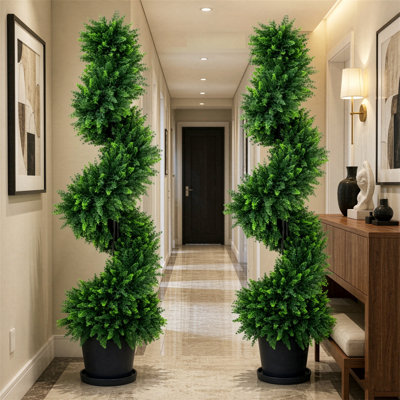 120 cm H Faux Cypress Tree Plant in Cement Freestanding Planter