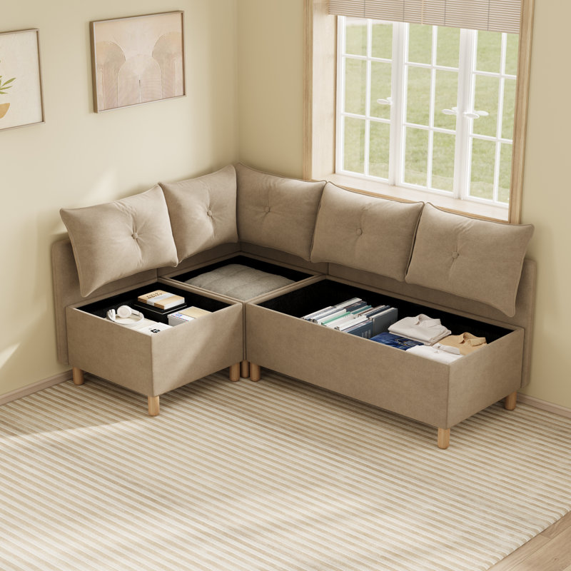 Banquette d'angle modulaire avec rangement, banquette de petit-déjeuner rembourrée en forme de L pour 4 personnes avec 1 siège d'angle