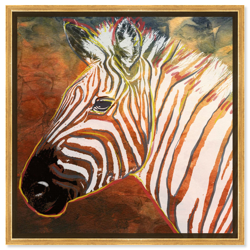Zebra Sunset Framed Giclée Canvas Print, Gold Framed, 32" H x 32'' W x 2" D