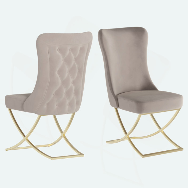Ottomanson Set of 2 Dining Chairs with Elegant Gold Legs for Stylish Seating, Gold, Beige
