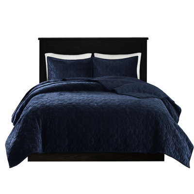 Velvet Quilt Navy - Full/Queen Size With Construction 3 Piece Blue Comforter Soft And Warm For A Cozy Bedroom