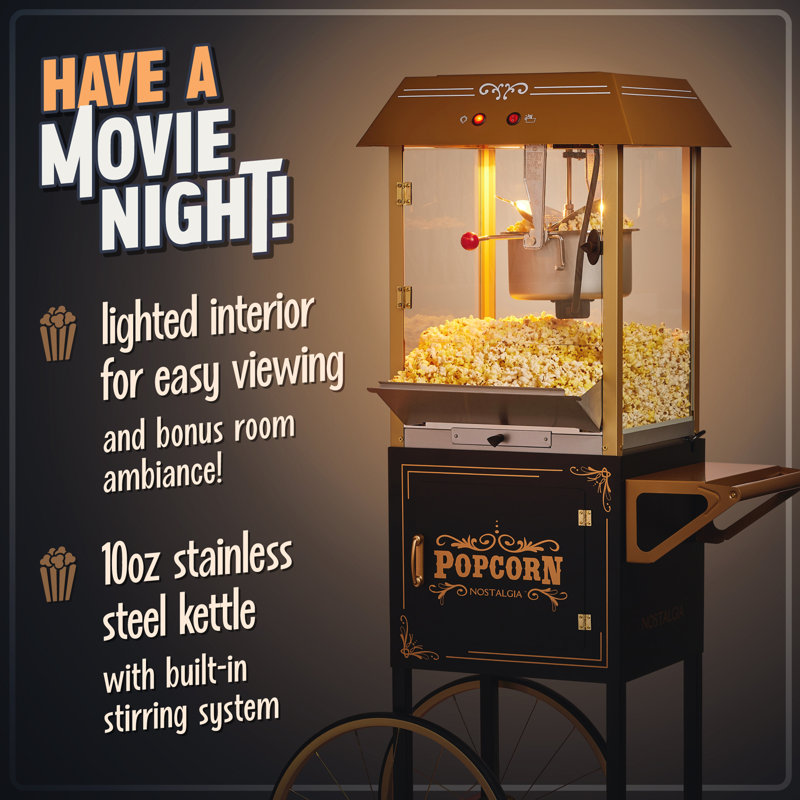 Nostalgia 10 oz. Popcorn Machine with Cart, Black