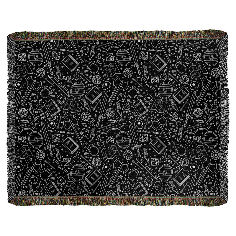 Couverture en coton tissé Katelyn Elizabeth, l 37 po x L 52 po, Noir / Blanc