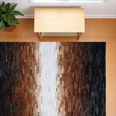 Black & Gold Patchwork Rug, Gold Detailed Genuine Calfskin Rug, Custom Made Handmade Any Size Possible_2 X 7.5 Ft