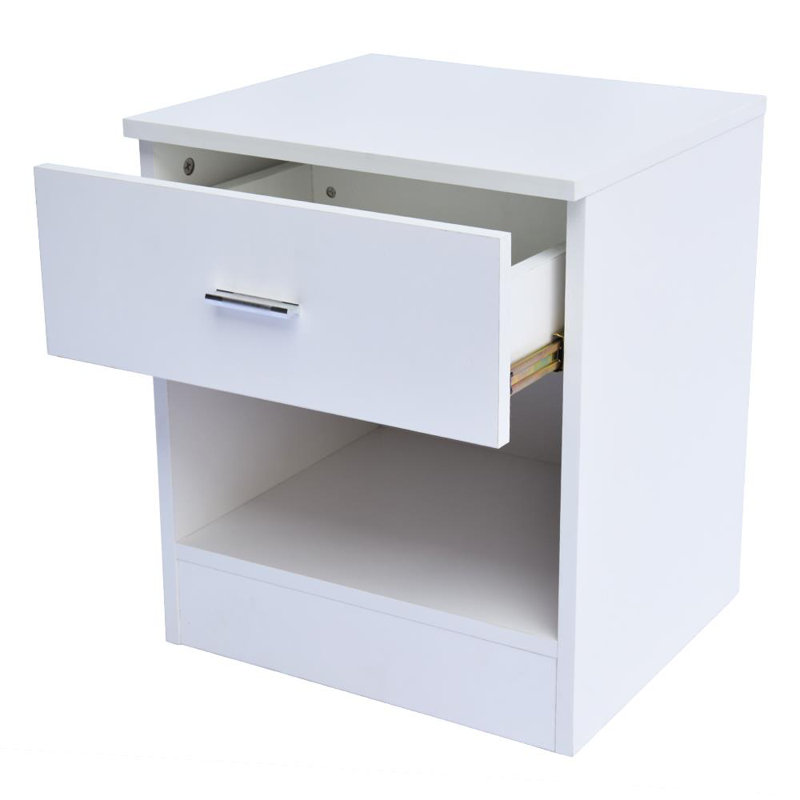 53cm W Solid + Manufactured Wood Bedside Table, White
