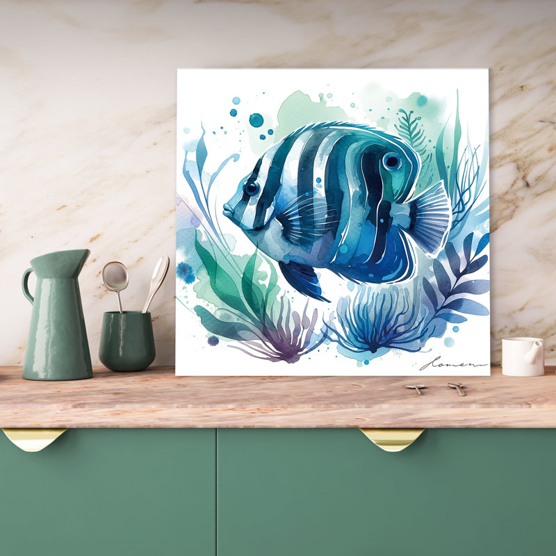 " AquaRhythms - Blue Reef Angel Fish Watercolor Art ", 12" H x 12" W x 1" D