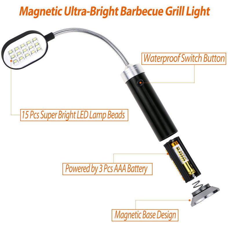 Silver and Black LED Battery Operated Grill Light