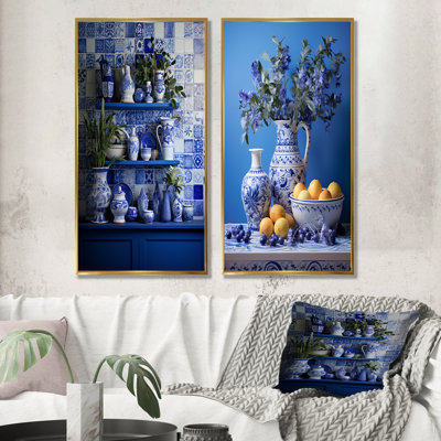Ensemble de 2 reproductions d'art sur toile méditerranéen nature morte Kitchen I - Boho Pottery
