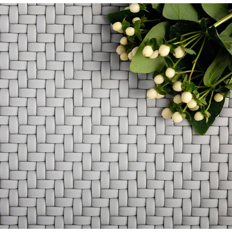 11.7" X 11.8" Glass Basketweave Mosaic Tile, Gray