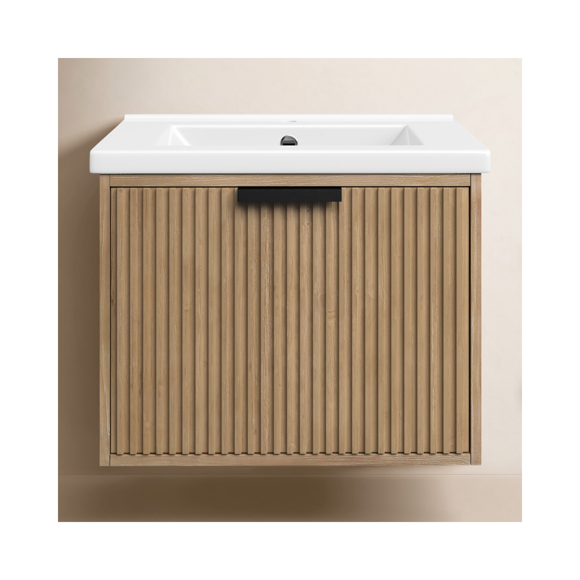 Anelie 24" Wall-Mounted Single Bathroom Vanity Set, Matte Black, Weathered Fir