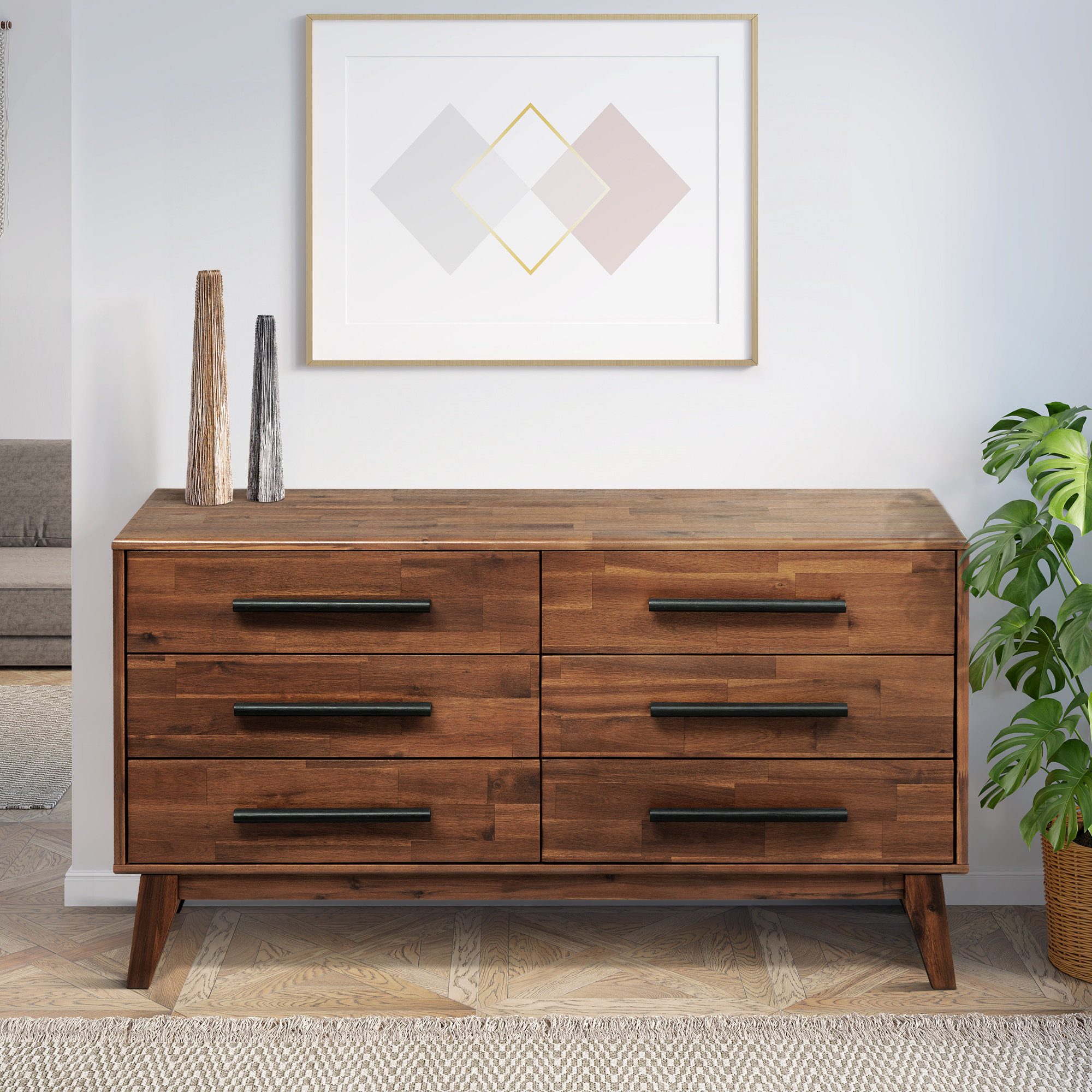 George Oliver Solid Wood Dresser with 6 Drawers Double Dresser & Reviews | Wayfair